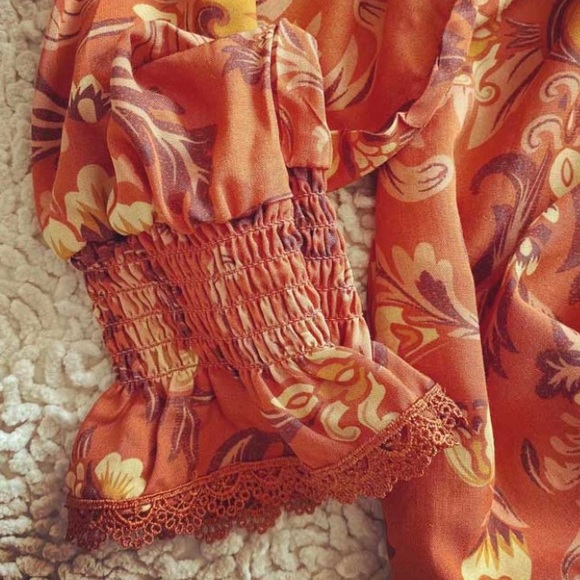 SOLD OUT Rust Vintage Style Floral Ruffle Boho Blouse - Picture 5 of 6